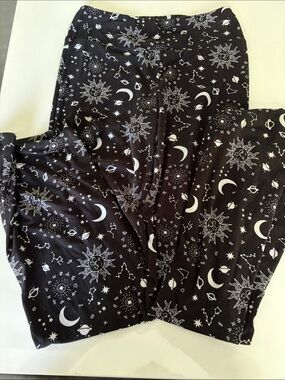 No Boundaries Black Leggings with White Celestial Print and Pink Logo